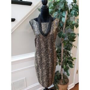 Vintage CDC Encore Shift Dress 16 Brown Glitter Snake Print Stretch Round Neck